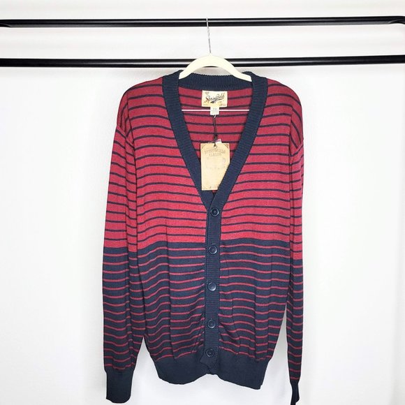 Springfield Classic NWT Men's Burgundy & Navy Striped Cardigan Size XXL - Picture 1 of 9